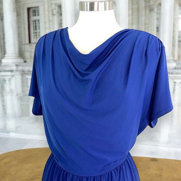 Avenue Royal Blue Drape Cowl Neck Front Jersey Dress - Picture 10 of 16